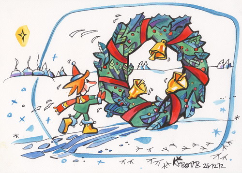 Cartoon: Journey to Christmas (medium) by Kestutis tagged elf,winter,journey,kestutis,weihnachten,reise,christmas