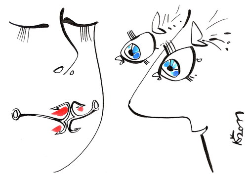Cartoon: LIPS AND EYES (medium) by Kestutis tagged lips,eyes,hungry,man,woman