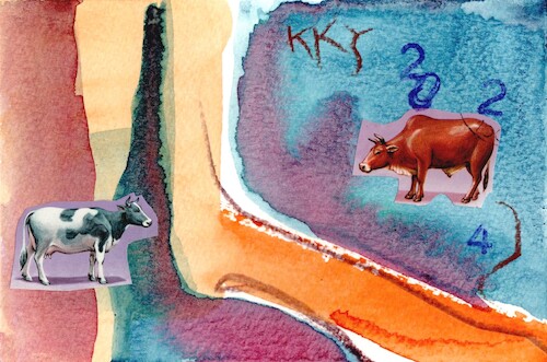 Cartoon: Lost in abstraction 2 (medium) by Kestutis tagged dada,cow,bull,postcard,art,kunst,kestutis,lithuania,lost,abstraction