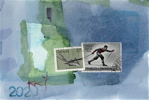 Cartoon: Mail art. Spring is coming (medium) by Kestutis tagged mail,art,spring,coming,kestutis,lithuania,winter,sport,postcard