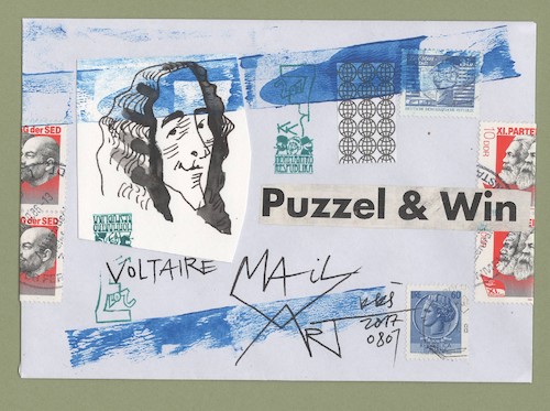 Cartoon: Mail art with sketch. Voltaire (medium) by Kestutis tagged mail,art,kunst,voltaire,kestutis,lithuania