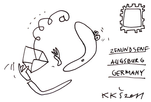 Cartoon: Message (medium) by Kestutis tagged postcard,kestutis,augsburg,andi,emails,message