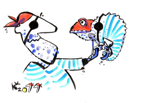 Cartoon: PIRATE AND HIS CREATIVE ANIMAL (medium) by Kestutis tagged pirate,animal,happening,adventure,chameleon