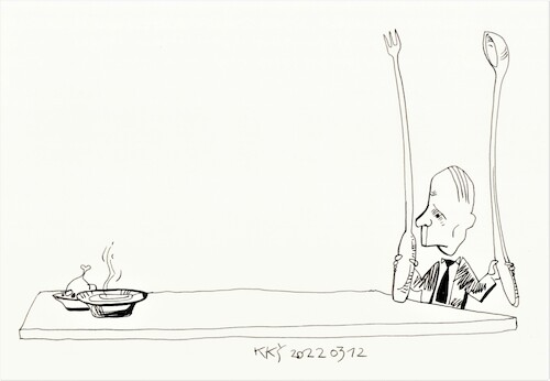 Cartoon: Putins long table mania (medium) by Kestutis tagged putin,war,russia,ukraine,kestutis,lithuania,mania,russland