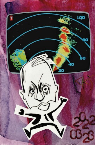 Cartoon: Putins neurological disorder (medium) by Kestutis tagged war,russia,russland,ukraine,putin,dada,postcard,kestutis,lithuania