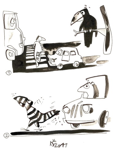 Cartoon: ROOK - ROAD USER (medium) by Kestutis tagged rook,animals,nature,birds,happening,adventure,cars,transport