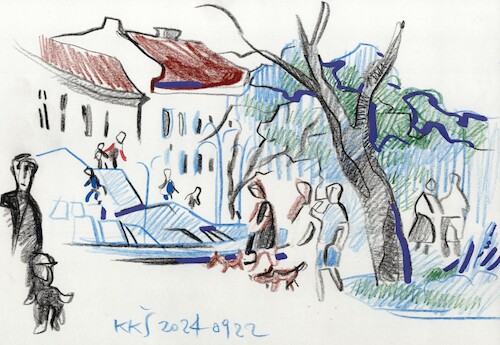 Cartoon: September Sunday in the city squ (medium) by Kestutis tagged sketch,vilnius,city,september,kestutis,lithuania