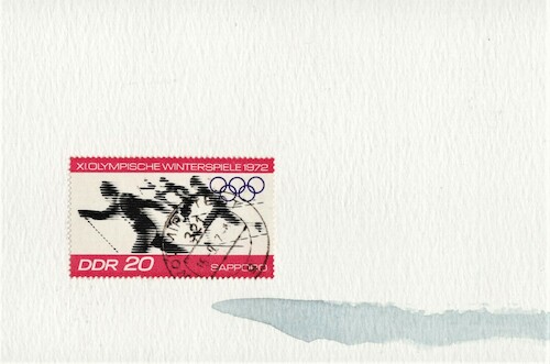 Cartoon: Skiing. Heavy snowstorm (medium) by Kestutis tagged skiing,snowstorm,winter,sport,kestutis,lithuania,dada,postcard