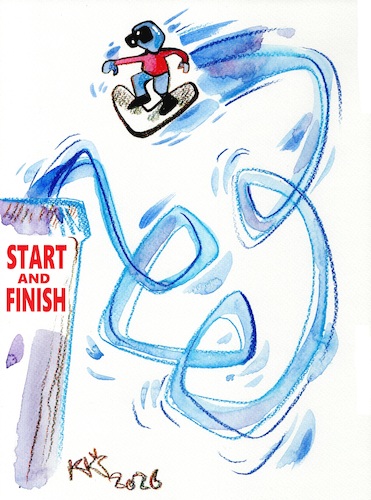 Cartoon: SNOWBOARD BOOMERANGSTYLE (medium) by Kestutis tagged snowboard,boomerang,winter,sport,olympic,games,milan,cortina,2026,kestutis,lithuania