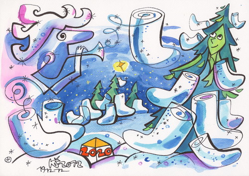 Cartoon: Snowstorm decorates a fir tree (medium) by Kestutis tagged nature,claus,santa,kestutis,weihnachten,christmas,dezember,socks,snow,winter,fir