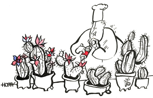 Cartoon: SWEET HOBBY (medium) by Kestutis tagged cookery,cactus,hobby,sweet,cook,sluota,kestutis