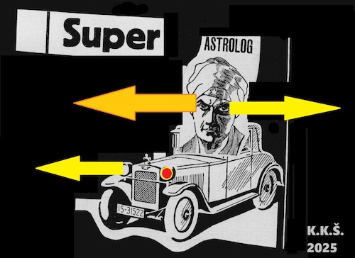 Cartoon: The Astrologers Journey (medium) by Kestutis tagged astrolog,journey,art,car,kestutis,lithuania,kunst,dada,postcard