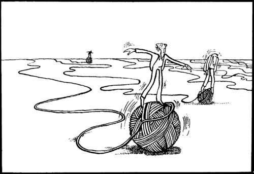 Cartoon: the fatal thread (medium) by Kestutis tagged fate,thread,kestutis,siaulytis,adventure