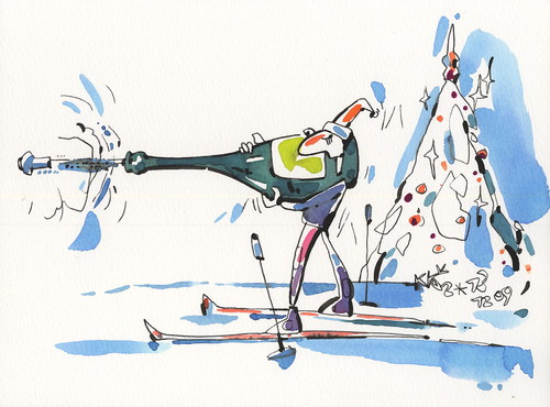 Cartoon: Winter Olympic. Biathlon (medium) by Kestutis tagged lithuania,kestutis,2014,sochi,champagne,olympic,sports,winter,biathlon