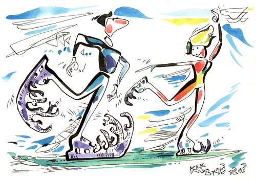 Cartoon: Natural power. Figure skating (medium) by Kestutis tagged sochi,female,male,man,woman,psychology,olympic,sports,power,winter,ice,skating,figure,2014,kestutis,lithuania,nature