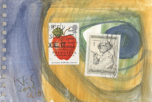Cartoon: Art And Artists (medium) by Kestutis tagged dada,postcard,art,artists,painting,apple,kestutis,lithuania,postage,stamps,comic