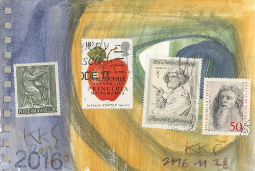 Cartoon: Art And Artists (medium) by Kestutis tagged dada,postcard,art,artists,painting,apple,kestutis,lithuania,postage,stamps,comic