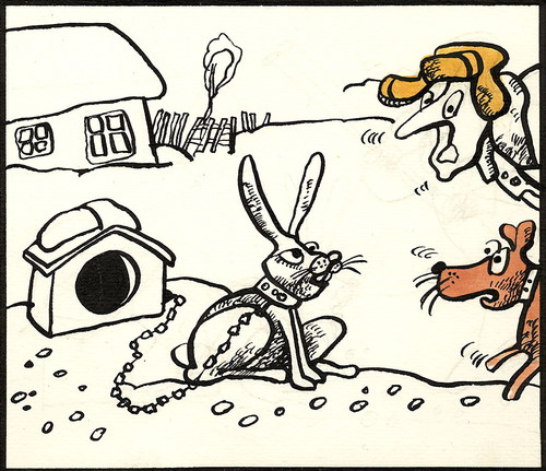 Cartoon: DOG LIFE.  HUNDELEBEN (medium) by Kestutis tagged dog,life,hundeleben,kestutis,lithuania,nature,winter,hunter,jäger,jagd,hunting,hare,hase