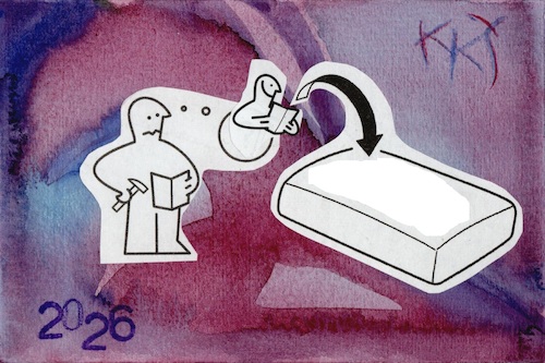 Cartoon: GOOD IDEA (medium) by Kestutis tagged good,idea,work,rest,ikea,dada,collage,comic,postcard,art,kunst,kestutis,lithuania