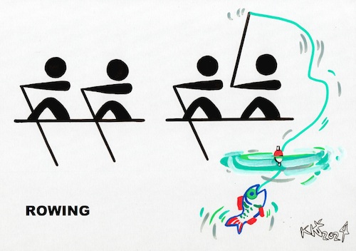 Cartoon: Interpretation of signs. Rowing (medium) by Kestutis tagged interpretation,olympic,games,paris,2024,sports,kestutis,lithuania,signs,rowing