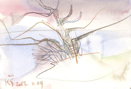 Cartoon: Postcard. Evening at pond (medium) by Kestutis tagged aquarell,evening,lithuania,siaulytis,kestutis,pond,postcard,watercolor,sketch