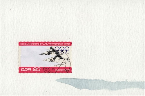 Cartoon: Skiing. Heavy snowstorm (medium) by Kestutis tagged skiing,snowstorm,winter,sport,kestutis,lithuania,dada,postcard