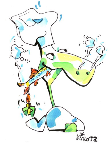 Cartoon: TURTLE RECIPES. Smoked fish (medium) by Kestutis tagged adventure,lithuania,siaulytis,kestutis,fish,smoked,food,pirate,kitchen,book,buch,recipes,turtle