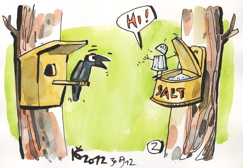 Cartoon: WHO IS THERE? (medium) by Kestutis tagged lithuania,siaulytis,kestutis,comic,strip,rätsel,enigma,bird,vogel,salz,salt