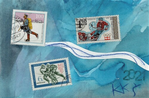 Cartoon: Winter sport. On ice (medium) by Kestutis tagged winter,sport,ice,kestutis,lithuania,dadapostcard,mail,philately,hockey