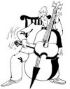 Cartoon: CONCERTO (small) by Kestutis tagged concerto,violin,cello,kestutis,siaulytis,lithuania,music