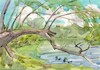 Cartoon: Wooden arch near the river (small) by Kestutis tagged watercolor sommer aquarell river kestutis lithuania