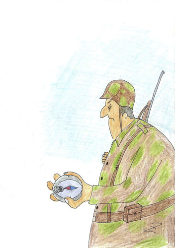 Cartoon: soldier-compass (medium) by Zoran tagged war,soldier,compass,suffering,destruction,death