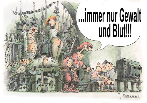 Cartoon: ohne Titel (medium) by jiribernard tagged erziehung,vater,kinder,folterkammer,henker,opfer,folterer,gefolterte,fernseher,brutalität,horror,fernsehprogramm,film,aufsicht,arbeit,erziehung,vater,folterkammer,opfer,gefolterte,familie,tv,fernsehen,vobild