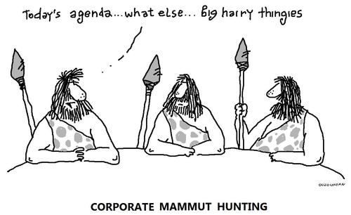 Cartoon: corporations and stuff (medium) by ouzounian tagged hunting,prehistorical,corporations,meetings