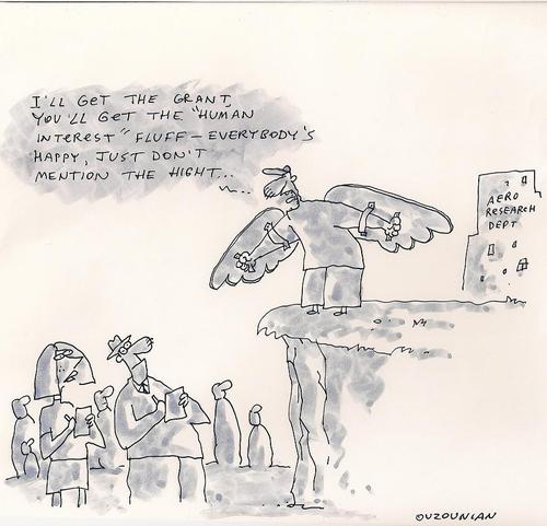 Cartoon: hype and stuff (medium) by ouzounian tagged wings,flying,media,hype,news