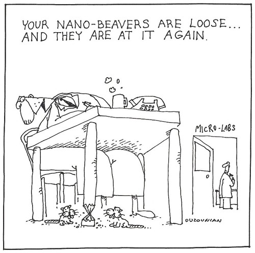 Cartoon: life in canada (medium) by ouzounian tagged science,nanos,laboratory,canada,beavers