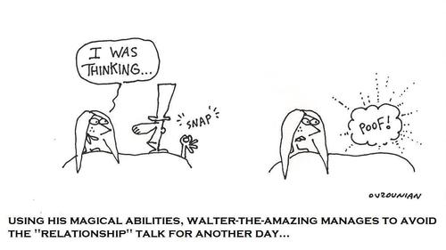 Cartoon: dating and stuff (medium) by ouzounian tagged magic,women,men,relationships