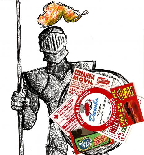 Cartoon: CABALLERO CON DELIVERY (medium) by HCATALAN tagged caballero,comida,delivery,pizza,publicidad,sponsor