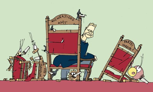 Cartoon: Westerwelle und seine Ämter (medium) by Pierre tagged am,stuhl,sägen,fdp,guido,westerwelle,ämter