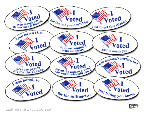 Cartoon: I Voted (medium) by a zillion dollars comics tagged elections,politics,voting
