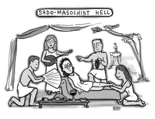Cartoon: Sado Masochist Hell (medium) by a zillion dollars comics tagged hell,heaven,afterlife,punishment,masochism,torture,psychology