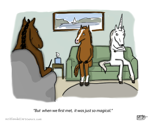 Cartoon: Things Change (medium) by a zillion dollars comics tagged relationships,romance,therapy,animals,horses,unicorns,fantasy