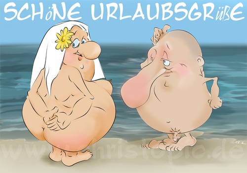 Cartoon: Urlaubsgrüße (medium) by KryCha tagged nude,fkk,strand,meer,am,uraub,woman,ass,busen,naturist