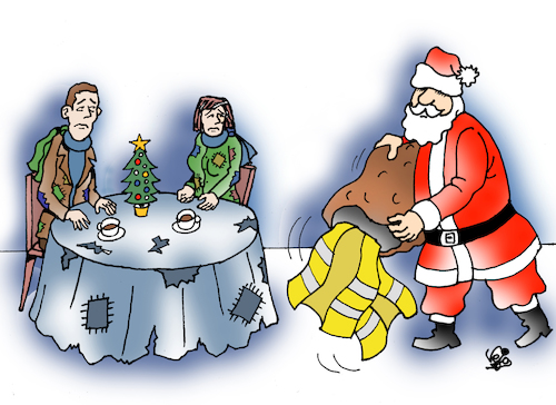 Cartoon: Christmas (medium) by Vejo tagged christmas,yellow,vests,poverty,anger,injustice