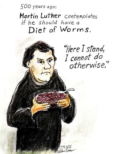 Cartoon: Diet of Worms (medium) by Alan tagged martin,luther,eating,diet,worms