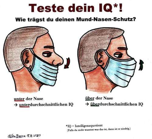 Cartoon: IQ Test (medium) by Alan tagged iq,nase,maske,covid,maskenpflicht,test
