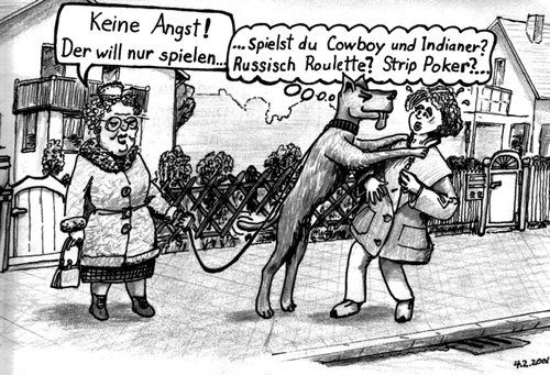 Cartoon: Will nur spielen (medium) by Alan tagged play,dog,angst,roulett,roulette,indianer,cowboy,poker,spielen,hund
