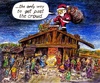 Cartoon: Santa Nativity (small) by Alan tagged santa,nativity,tintin,jesus,christmas,crowd,menschenmenge,weihnachten,krippe,schafe,sheep,chimney,gifts,bethlehem