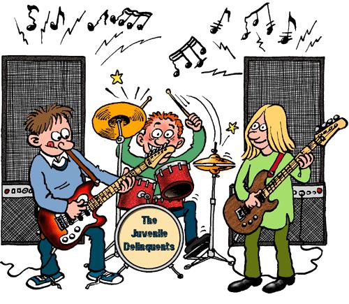 Cartoon: The Juvenile Delinquents (medium) by deleuran tagged music,blues,pianos,jazz,rock,children,guitars,speakers,drums,