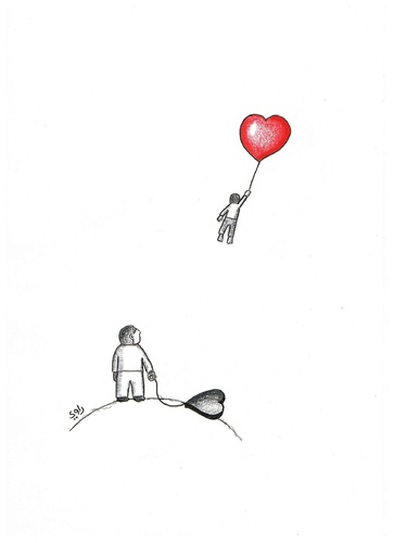 Cartoon: Love (medium) by Raoui tagged love,hate,heart,fly,happiness,red,black